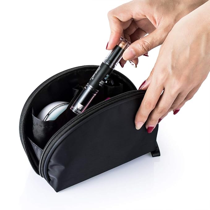 Hekyip Half Moon Cosmetic Bag, Travel Makeup Pouch, Portable Waterproof Cosmetic Pouch for Girls Women, Small (ALL BLACK)