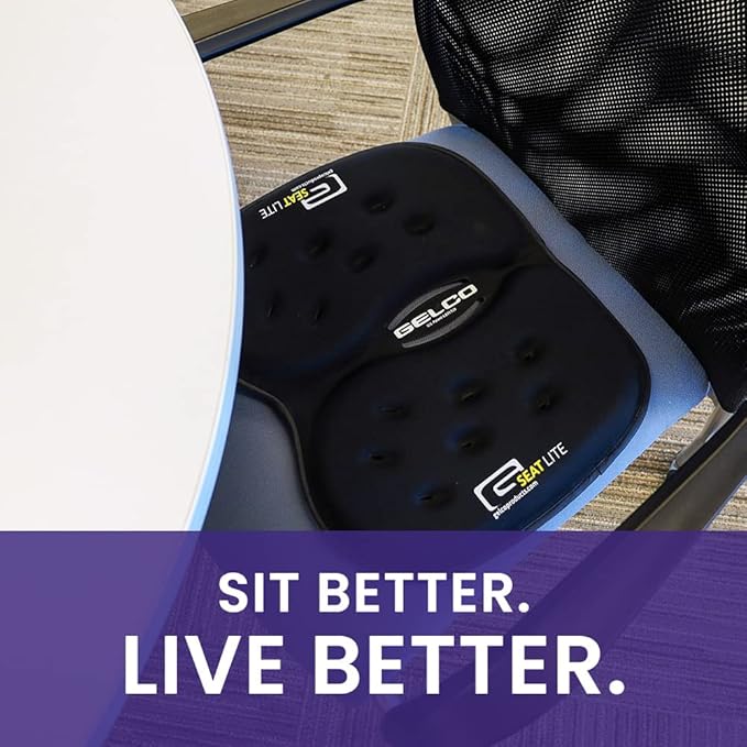 LITE Travel Gel Foam Cushion | Back Pain, Sciatica, Pressure Relief | Relieves Tailbone Discomfort, Promote Healthy Posture | Ergonomic Comfort | Car, Commute, Airplane and Travel - Blue