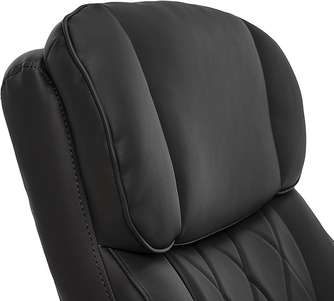 La-Z-Boy Sutherland Quilted Leather Executive Office Chair with Padded Arms, High Back Ergonomic Desk Chair with Lumbar Support, Black Bonded Leather