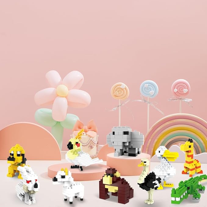 JOYIN 24 Pcs Valentine Animal Building Blocks in Blind Bags, Including Safari Animals, Sea Animals, Flying Birds Design, STEM Building Toys for Kids Valentine's Day Party Favors, Gift Exchange