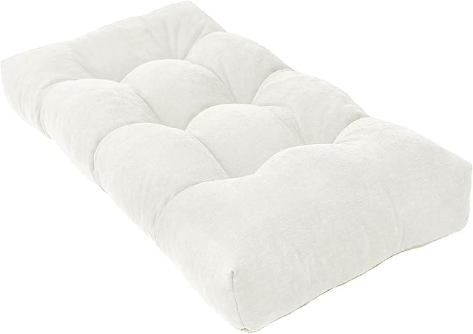 Bench Cushion 36 Inch - Chenille, High-Density Memory Foam, Non-Slip Bottom, Soft Durable Indoor Tufted Long Seat Cushion for Window Garden Furniture (White, 36x14x4 Inch)