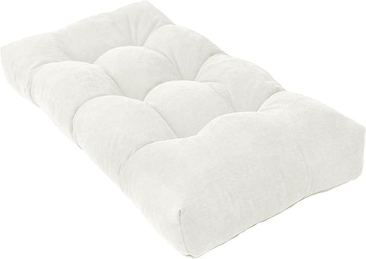 Bench Cushion 36 Inch - Chenille, High-Density Memory Foam, Non-Slip Bottom, Soft Durable Indoor Tufted Long Seat Cushion for Window Garden Furniture (White, 36x14x4 Inch)