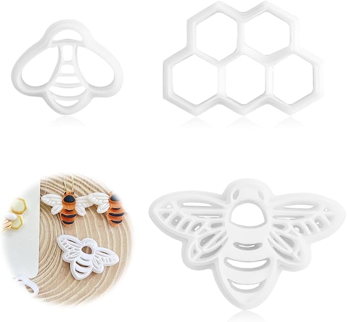 3ps Embossed Bumble Bee Cutter Set, Honeycomb Fall Polymer Clay Cutters, Clay Animals Jewelry Making, Polymer Clay Earrings Cutters, Tissue Blades Mini Clay Earring Cutters for Polymer Clay Texture