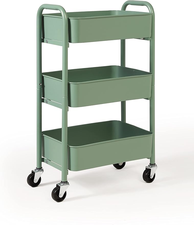 SunnyPoint 3-Tier Delicate Compact Rolling Metal Storage Organizer - Mobile Utility Cart Kitchen/Under Desk Cart with Caster Wheels - Turq (15.35" X 10.24" X 26.8"H)