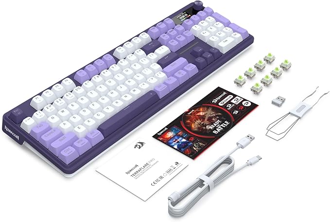 Redragon K762 Wireless Gasket Gaming Keyboard w/Hype Screen & Knob, 104 Keys Mechanical Keyboard, Easy-Control 1.14’’ TFT Info Display, 5-Layer Noise Dampening, Round PBT Keycaps, Mint Mambo Switch