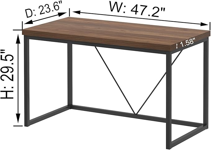 FOLUBAN Modern Office Desk, Rustic Wood and Metal Computer Desks, Industrial Study Writing Table, Simple Work Gaming PC Desk for Bedroom Living Room, Walnut 47 Inch