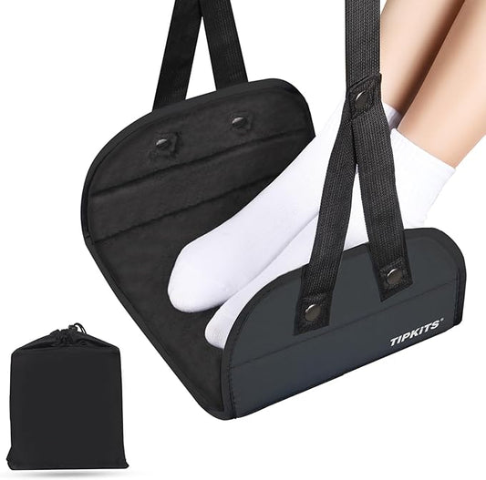 TIPKITS Airplane Foot Hammock Made with Premium Memory Foam, Portable Foot Rest with Comfortable No Clashing Base, Foot Sling Travel Essentials to Reduce Swelling and Soreness, Gifts for Travelers