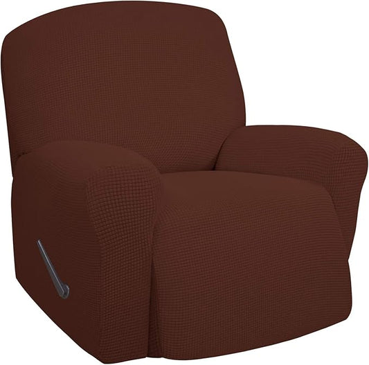 Easy-Going Oversized Recliner Stretch Sofa Slipcover Sofa Cover 1 Piece Furniture Protector Couch Soft with Elastic Bottom Kids,Polyester Spandex Jacquard Fabric Small Checks(Oversize Recliner,Coffee)