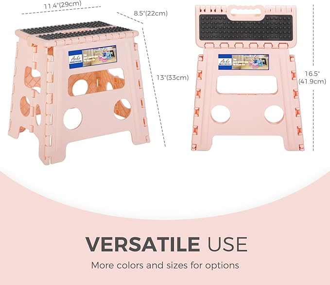 ACKO 10pack Folding Step Stool 13 Inch Stool Heavy Duty Plastic Foldable Step Stools for Kids, Stepping Stool with Handle, Folding Stool Suitable for Kitchen Hold Up to 300 LB (Sakura Pink)