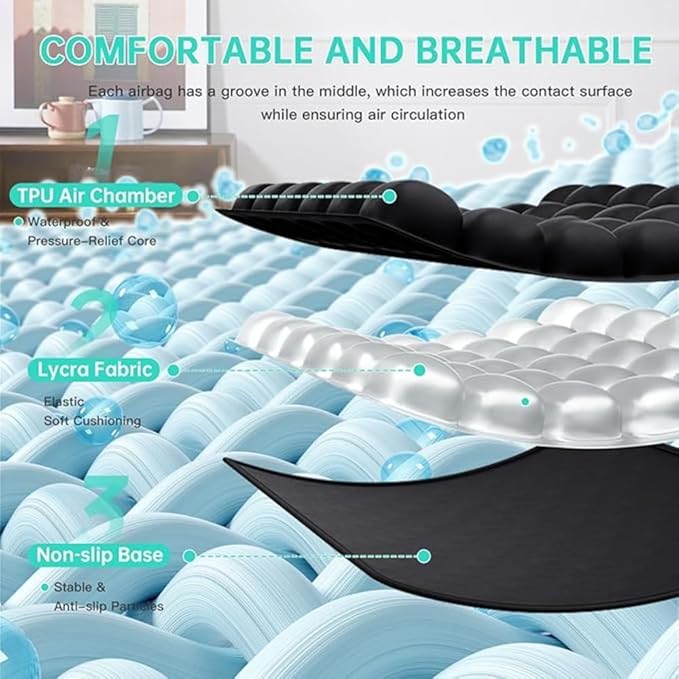 Travel Cushion Airplane Seat-Ergonomic Comfort Support,Air Inflatable Pressure Relief Seat Cushion Optimal Support for Long Sitting