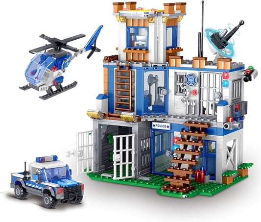MindBox City Police Station Building Set, 819pcs STEM Toy with Helicopter Airplane,Police Car, Radar,Police Station, Building Set for 6-12 Boys (Compatible with Lego Set), MY117, Green