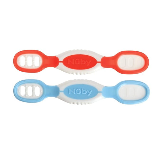 Nuby Dip & Scoop Spoons - (2-Pack) Baby Led Weaning Spoons for Babies - 6+ Months - Red and Blue