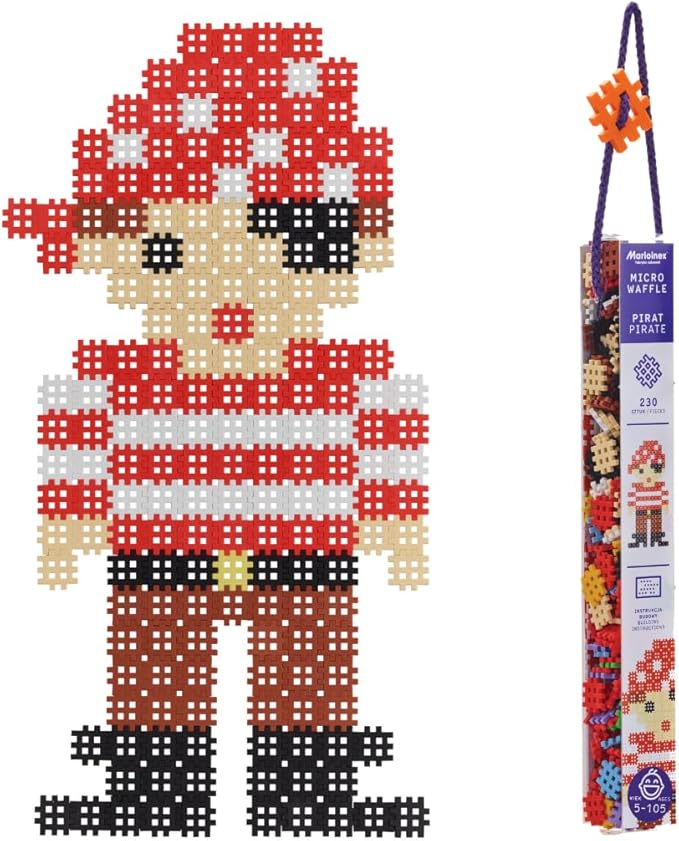 Marioinex Build A Pirate with Our 230 Pc. “Blueprint” Puzzle -Micro Waffle Block Playset Interlocking Mini Pcs Improves Fine Motor Skills- STEM STEAM Building Montessori Toys for Boys and Girls 5+