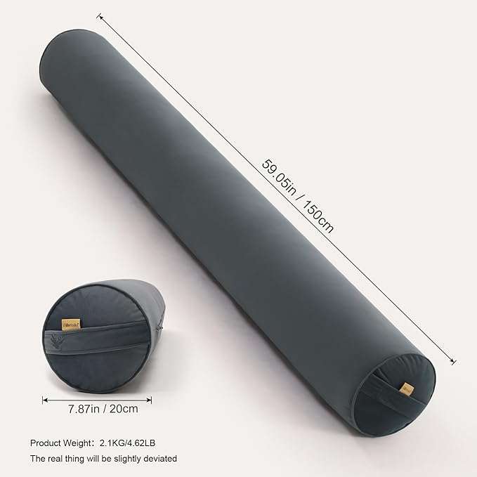 Bolster Pillow for Bed – Long Round Body Pillow for Adults, Cuddle Pillow for Sleeping, Full-Length Support,59 x 7.87 Inches,Charcoal Gray