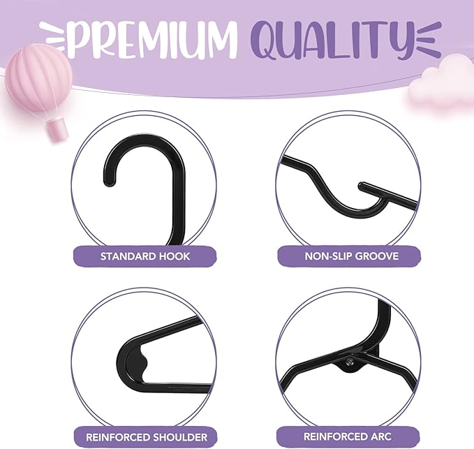HOUSE DAY Plastic Baby Hangers for Closet 60 Pack, Durable Plastic Kids Hangers for Baby Clothes, Thin & Compact Childrens Hangers, Space Saving Black Baby Hangers, Small Hangers for Kids Clothes
