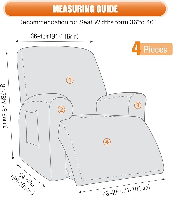 VANSOFY Oversized Recliner Chair Cover, 4-Pieces Stretch Recliner Covers for Recliner Chair Soft Reclining Chair Slipcover Jacquard Pattern Furniture Protector for Dogs Cats(Off White)