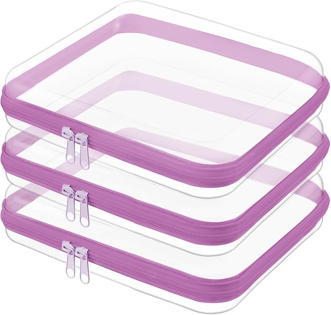 Clear Hard Shell Zipper Case,Clear Toy Storage Pouch,Waterproof Transparent Organizer Comestic Case for Travel, Office, Home(Purple, 3*M)