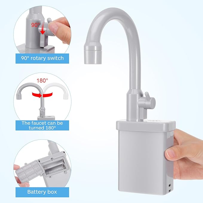 ERINGOGO 2pcs Kitchen Sink Faucet Kids Toy Replacement for Pretend Play Sinks with Running Water Faucet Toy Dishwasher Toys Play Kitchen Accessories Grey