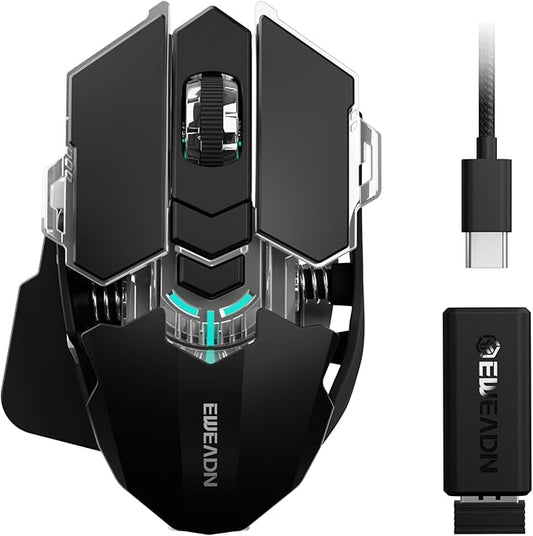 EWEADN G5 Wireless gaming mouse, 12800 Adjustable DPI RGB Mouse with 6 Backlit Modes, Rapid Fire Key, 9 Programmable Macro Buttons, Rechargeable Bluetooth Mouse for PC/Mac/Laptop - Black