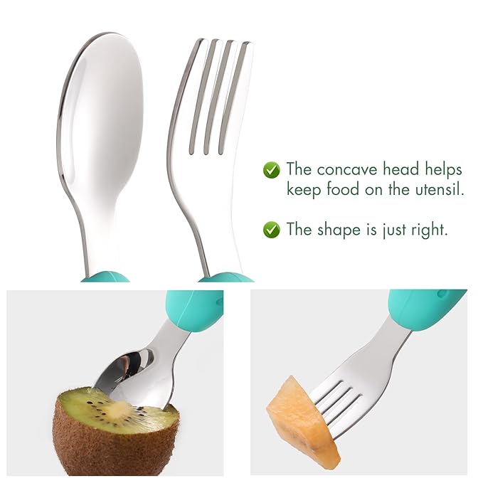 Baby Fork and Spoon Set with Carry Case Baby Training Utensils Self Feeding Toddler Silverware Silicone and Stainless Steel Kids and Toddler Utensil Set-Dinosaur