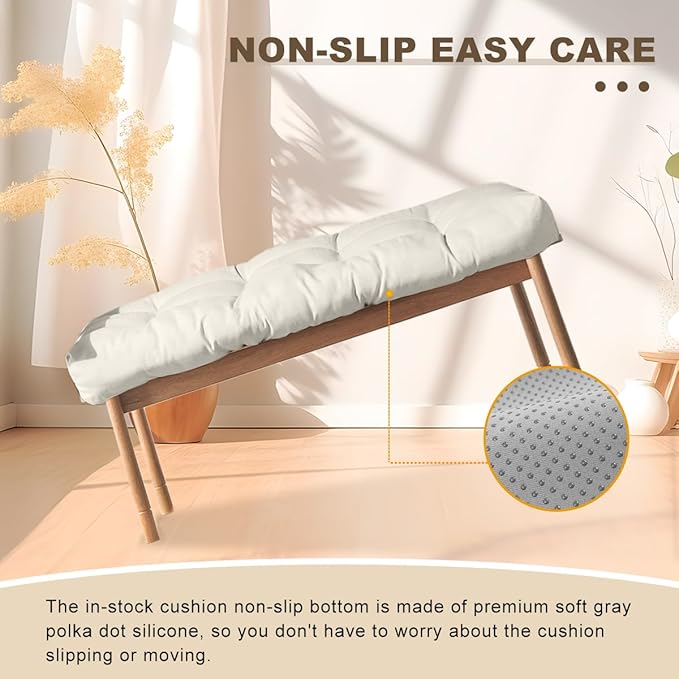 Bench Cushion 30 inches,Indoor/Outdoor Non-Slip Tufted Cushions, Premium Waterproof Linen, Soft Piano Sofa Cushions, Entryway Storage, Bay Window, High-Density Memory Foam(White-30x14x4in)