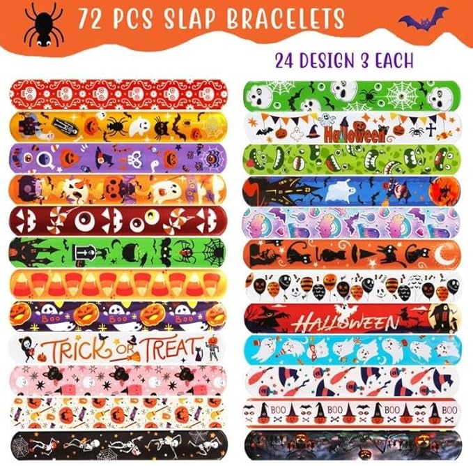 72 PCS Halloween Slap Bracelets Bulk for Kids Snap Bracelets - Bulk Halloween Party Favors for Kids, Halloween Wristbands Toys Prizes Treats for Kids Classroom Favors, Non-Candy Exchanging Gifts