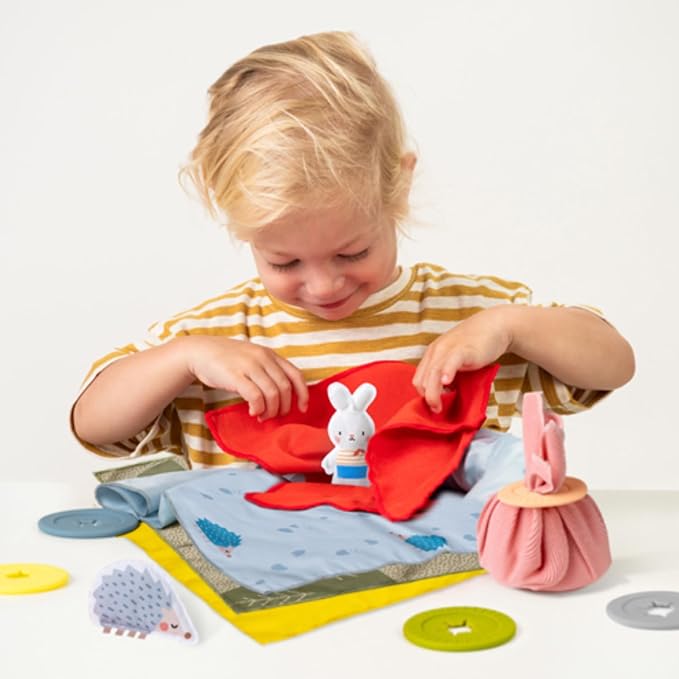 Taf Toys Peek-a-Boo What's Inside? Sensory Toy for Babies 18 Months & up, Montessori Tissue Toy for Color Matching & Fine Motor Skills Development, Baby Toy with Hidden Activity Toys