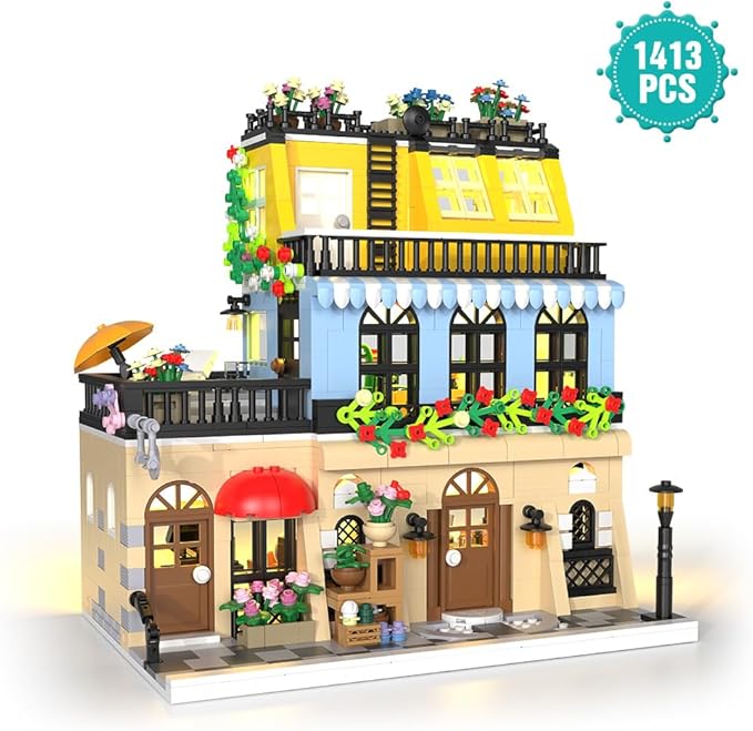 City Hotel Building Block Set with LED, Construction House Building Toy Gift for Adult Teen Age 14,Mini Bricks 1464pcs (Not Compatible with Lego)