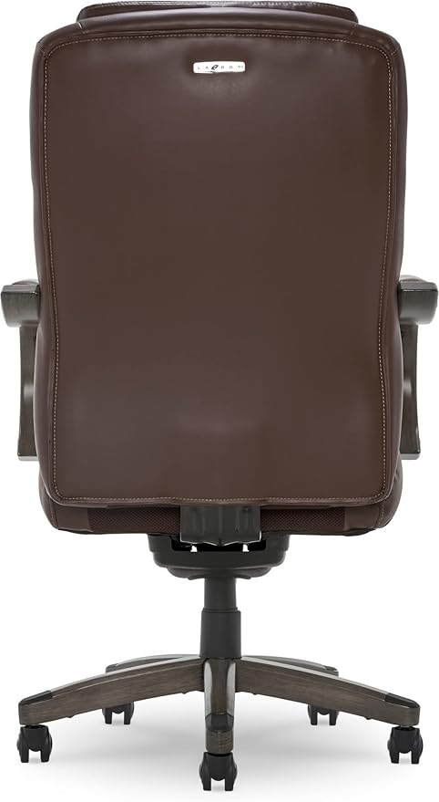 La-Z-Boy Delano Big & Tall Executive Office Chair | High Back Ergonomic Lumbar Support, Bonded Leather, Brown with Weathered Gray Wood |
