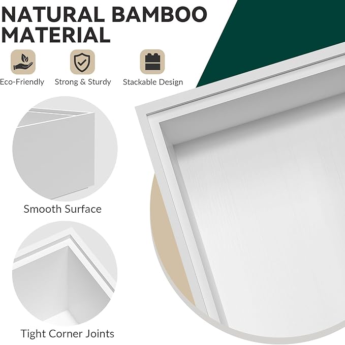 Lixple Bamboo Drawer Organizer, Cutlery Silverware Organizer for Kitchen Drawer, Stackable Utensil Organizer, 2 Pcs Flatware Organizer, Wooden Storage Box Tray (White, 9 X 6 X 2 Inch)