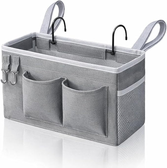 1pcs Bedside Caddy Hanging Storage Bag, Organizer Baskets with Pockets for Bunk Bed Accessories, Loft & Dorm Rooms Chair Bed Rails (Grey-1pcs)