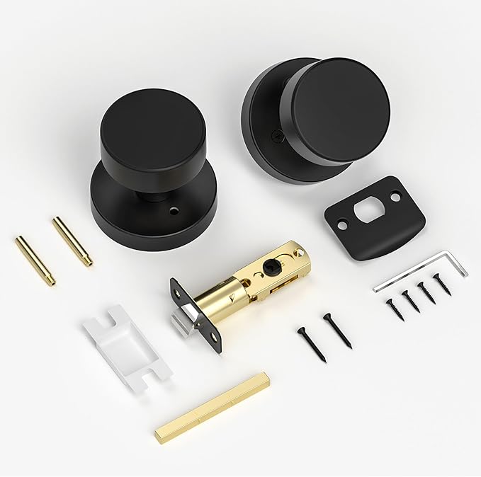 Matte Black Door Knobs Interior Black Privacy Door Knob with Lock, Heavy Duty Round Vintage Door Handle for Bedroom Bathroom