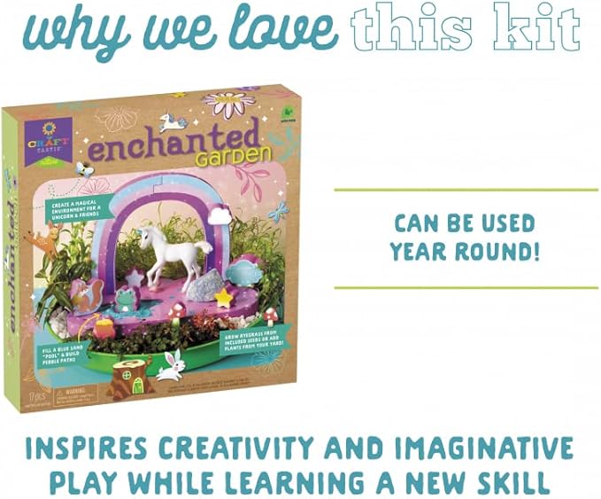 Craft-tastic Enchanted Garden - DIY Nature Craft Kit - Outdoor and Indoor - Grow and Play - Comes with Unicorn, Seeds, and Garden Decorations - Ages 4+ with Help