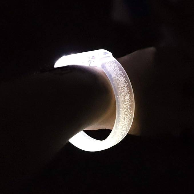 LED Light up Bracelets, White Glow Wristbands Party Favors Toys Supplies for Birthday, Halloween, Carnivals Parties, Clear Case 30 Pack