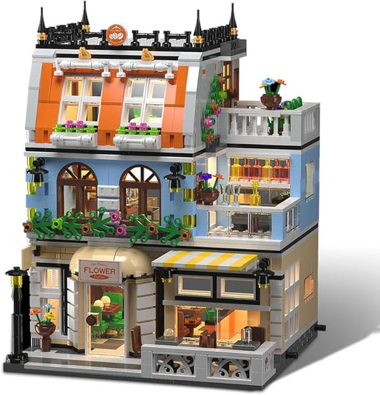 City Garden Hotel Building Blocks Toys Sets, City Street House Construction Toys with LED, 1300 Pieces Mini Bricks (Not Compatible with Lego)