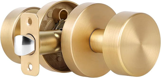 Satin Brass Door Knob Passage Door Knobs Interior Brushed Brass Closet Door Knobs Modern Round Gold Door knob Indoor for Closet Hallway