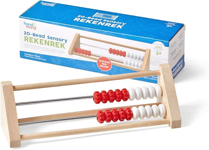 hand2mind 20 Bead Wooden Sensory Rekenrek, Abacus for Kids Math, Math Manipulatives Kindergarten, Counting Rack for Kids, Counters for Kids Math, Educational Toys for Elementary Kids (Set of 1)