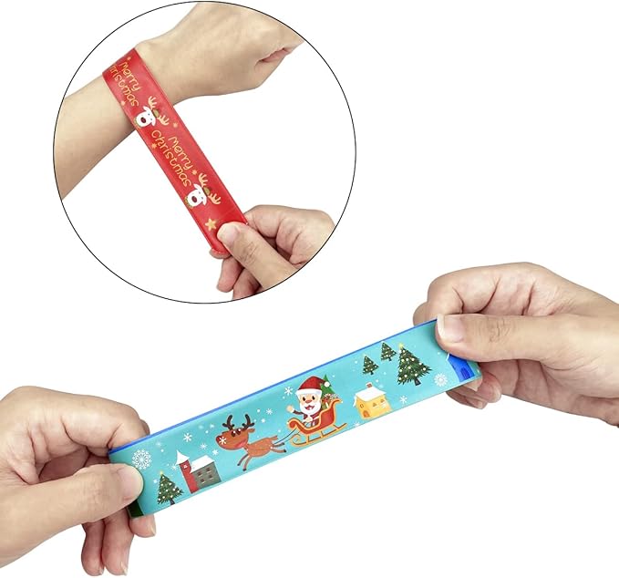 JoFAN 48 PCS Christmas Slap Bracelets Christmas Toys for Kids Boys Girls Toddlers Christmas Party Favors Stocking Stuffers Gifts