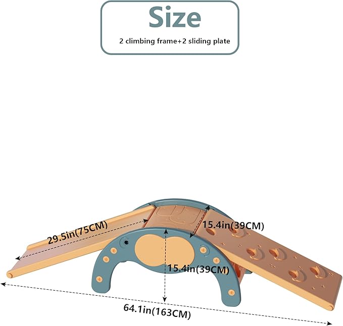 Children's Indoor Climbing Slideway Swing Playground 4-in-1 Function: Slide, Rock Climbing, Balance Board and Cradle Safe and Solid Montessori Toys Blue（1 Climbing Frame+2 Sliding Plate）