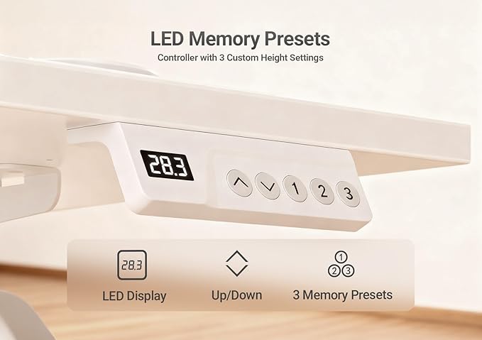YDN Electric Standing Desk Adjustable Height, 48 x 24 Inches Stand up Desk with Cable Management, Home Office Desks with Splice Board & White Frame, White Top