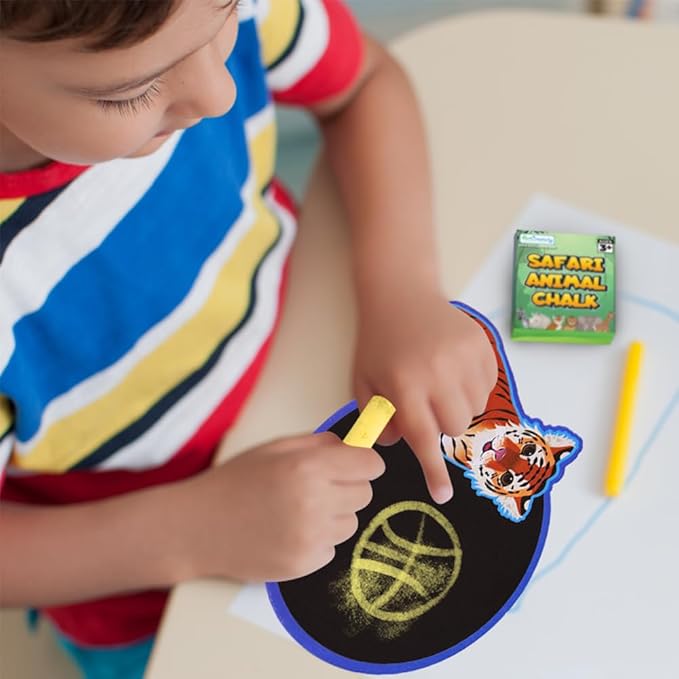 ArtCreativity Safari Animal Chalkboard Sets - Pack of 12-1 Colorful Animal Chalk Board + 4 Colorful Chalks - Small Chalkboards - Assorted Colors - Great Party Favor - Amazing Gift Idea for Kids