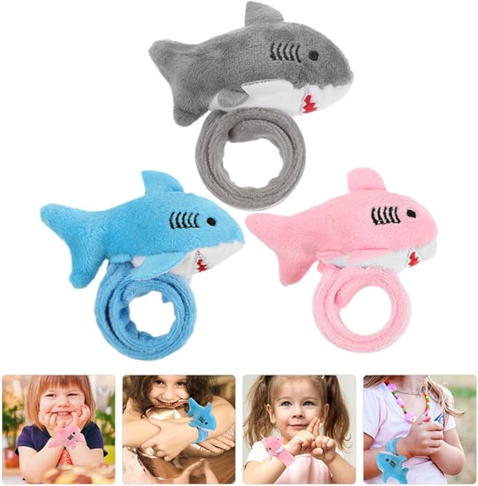 Abaodam 3pcs Shark Slap Bracelet Animal Slap Bracelets Plush Stuffed Animal Hugger Snap Wrist Band for Kids Birthday Party