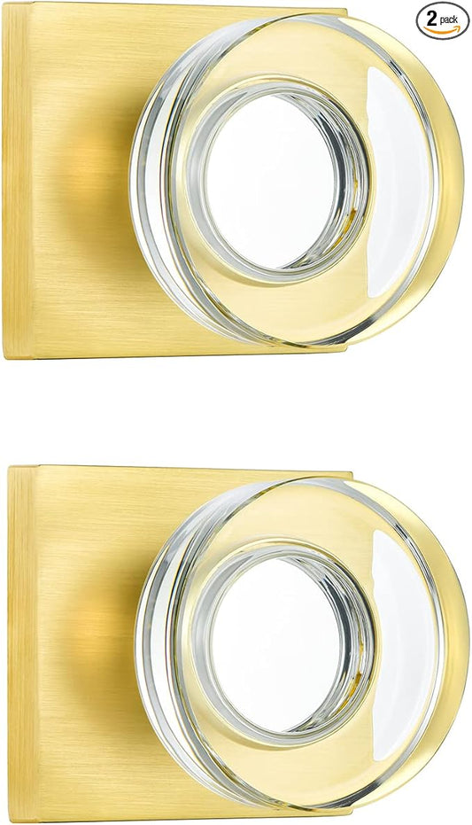 coolnews 2 Pack Crystal Glass Dummy Door Knob Gold Door Knobs Interior Satin Brass Door Knob for Hall and Closet Dummy Door Handles