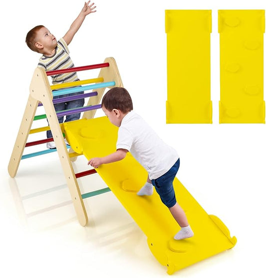 HONEY JOY Triangle Climber with Ramp, 2-Side Ramp for Climb & Slide, Kids Climbing Triangle Ladder for Daycare, Gym & Playground, Wooden Montessori Climbing Toys for Toddlers, Gift for Boys Girls