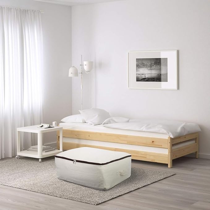 2PCS Canvas Storage Bag, 12OZ Thick Soft Breathable Closet Organizer for Beddings, Comforters, Pillows, Blankets, Clothes, 25.6×18.5×8.7inch, Beige