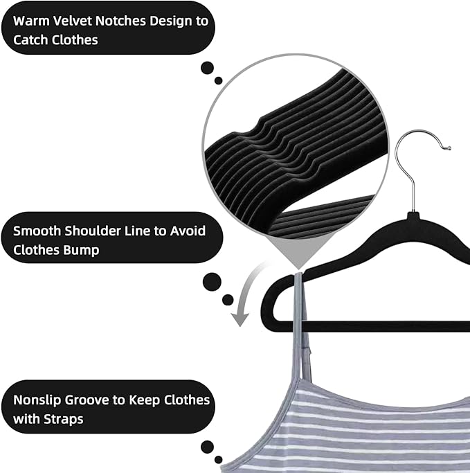 Kids Velvet Hangers, Velvet Baby Hangers Kids Felt Hangers Toddler Velvet Hangers (Black 30Pack)