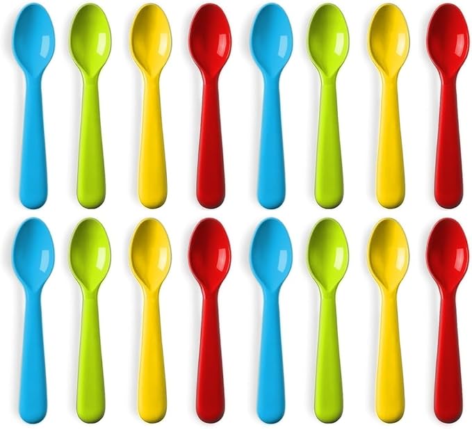Plastic Toddler Spoons - Set of 16 Kids Spoons BPA Free/Dishwasher Safe Toddler Utensils Set Brightly Colored Kid Spoons Flatware Set Great for Kids and Toddlers Spoon