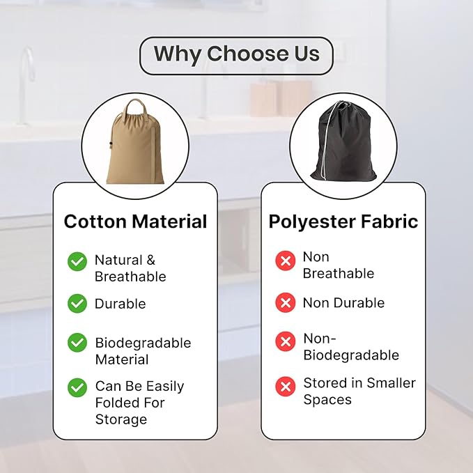 LFH Home Cotton Canvas Large Laundry Bag with Handle, Heavy Duty Drawstring Closure Washable Laundry Bags, School Travel, Home, Hotel, College Dorm, Organizer Sack, Toys Clothes 28x36-Beige