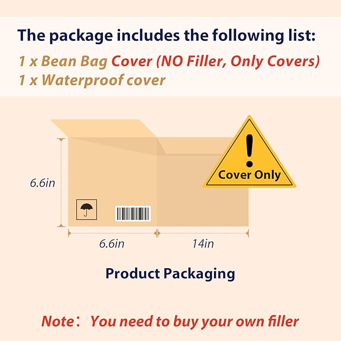 Bean Bag Cover(No Filler), Fluffy Beanbag Chairs Cover Only, Stuffed Animal Storage Bean Bag, Washable Lazy Sofa Beanbag Cover Without Filler, 6FT, Black