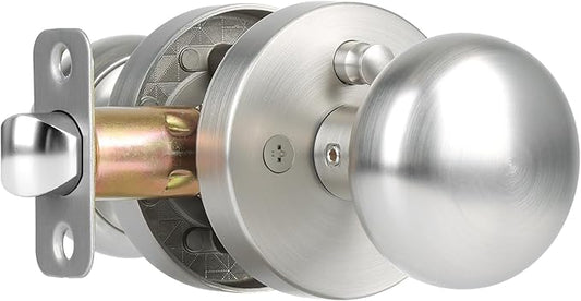 Satin Nickel Door Knob, Privacy Door Knobs Interior with Push-Button, Vintage Door Knob with Lock for Bedroom and Bathroom, 1 Pack